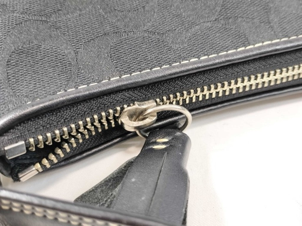 COACH コーチ ハンドバッグ シグネチャー 8K01 ブラック系 キャンバス レザー レディース ショルダーバッグ シルバー金具 美品