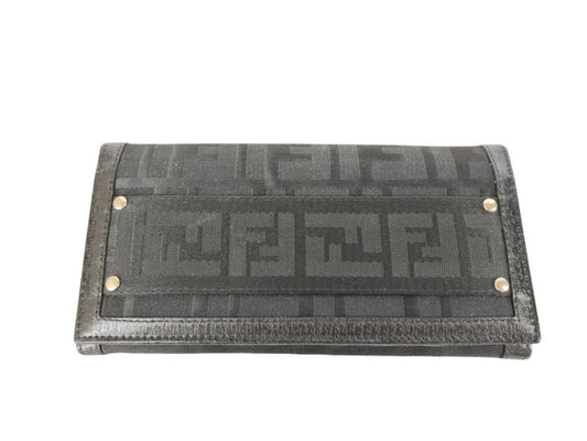 FENDI フェンディ 長財布 ズッカ 8M0179 ブラック系 キャンバス レザー ユニセックス 二つ折り シルバー金具 美品