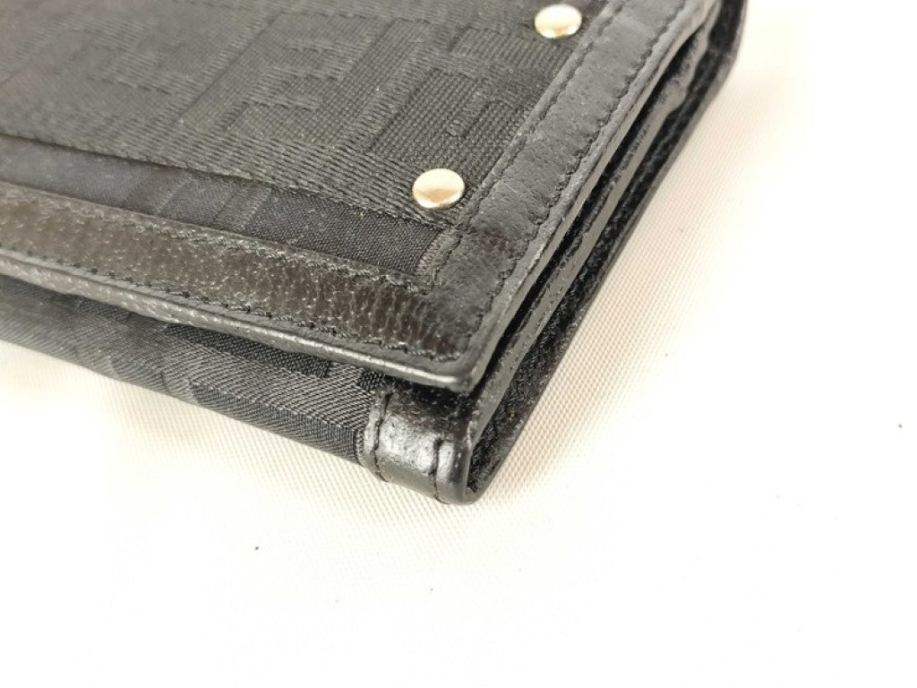 FENDI フェンディ 長財布 ズッカ 8M0179 ブラック系 キャンバス レザー ユニセックス 二つ折り シルバー金具 美品