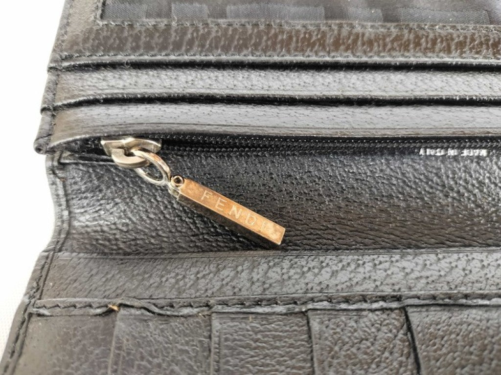 FENDI フェンディ 長財布 ズッカ 8M0179 ブラック系 キャンバス レザー ユニセックス 二つ折り シルバー金具 美品