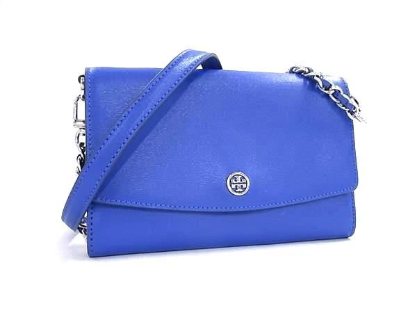 TORY BURCH トリーバーチ ショルダーバッグ ショルダーウォレット ブルー レザー レディース 2WAY シルバー金具 美品