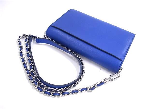 TORY BURCH トリーバーチ ショルダーバッグ ショルダーウォレット ブルー レザー レディース 2WAY シルバー金具 美品