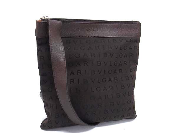 BVLGARI ブルガリ ショルダーバッグ ロゴマニア ブラウン キャンバス レザー レディース シルバー金具 美品