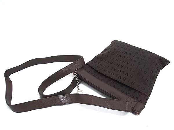 BVLGARI ブルガリ ショルダーバッグ ロゴマニア ブラウン キャンバス レザー レディース シルバー金具 美品