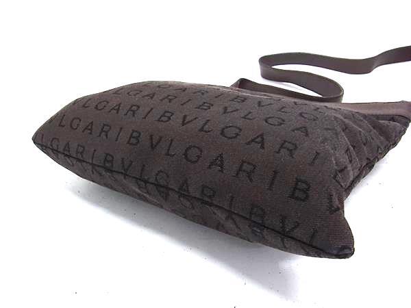 BVLGARI ブルガリ ショルダーバッグ ロゴマニア ブラウン キャンバス レザー レディース シルバー金具 美品