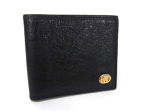 GUCCI グッチ 財布 インターロッキングG 575985 ブラック レザー メンズ シワ加工 美品