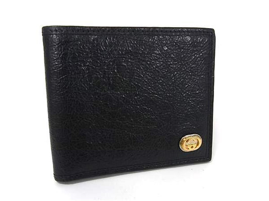GUCCI グッチ 財布 インターロッキングG 575985 ブラック レザー メンズ シワ加工 美品