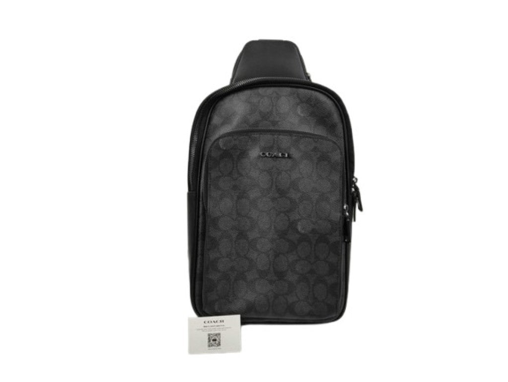 COACH コーチ ボディバッグ シグネチャー CZ393 ブラック系 PVC×レザー ユニセックス ショルダーバッグ 超美品