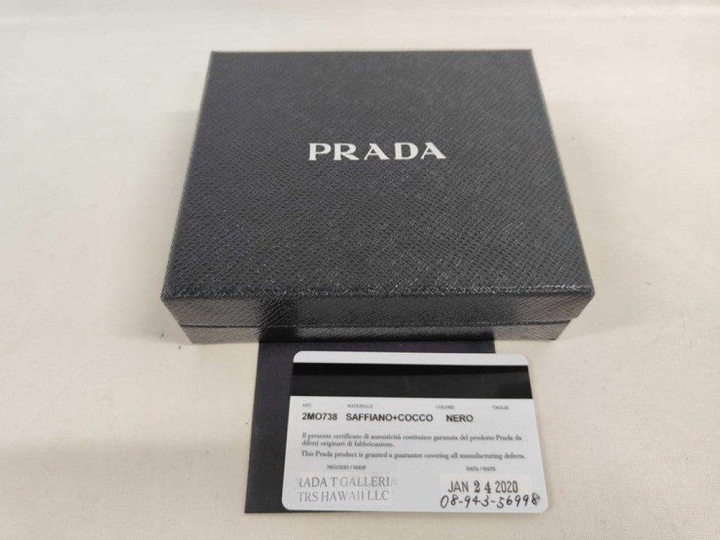 PRADA プラダ 二つ折り財布 2MO738 ブラック系 レザー×クロコダイル メンズ 美品