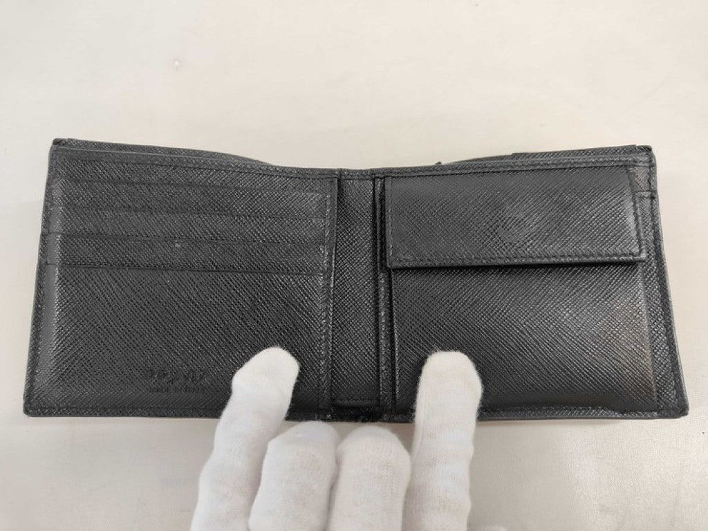 PRADA プラダ 二つ折り財布 2MO738 ブラック系 レザー×クロコダイル メンズ 美品