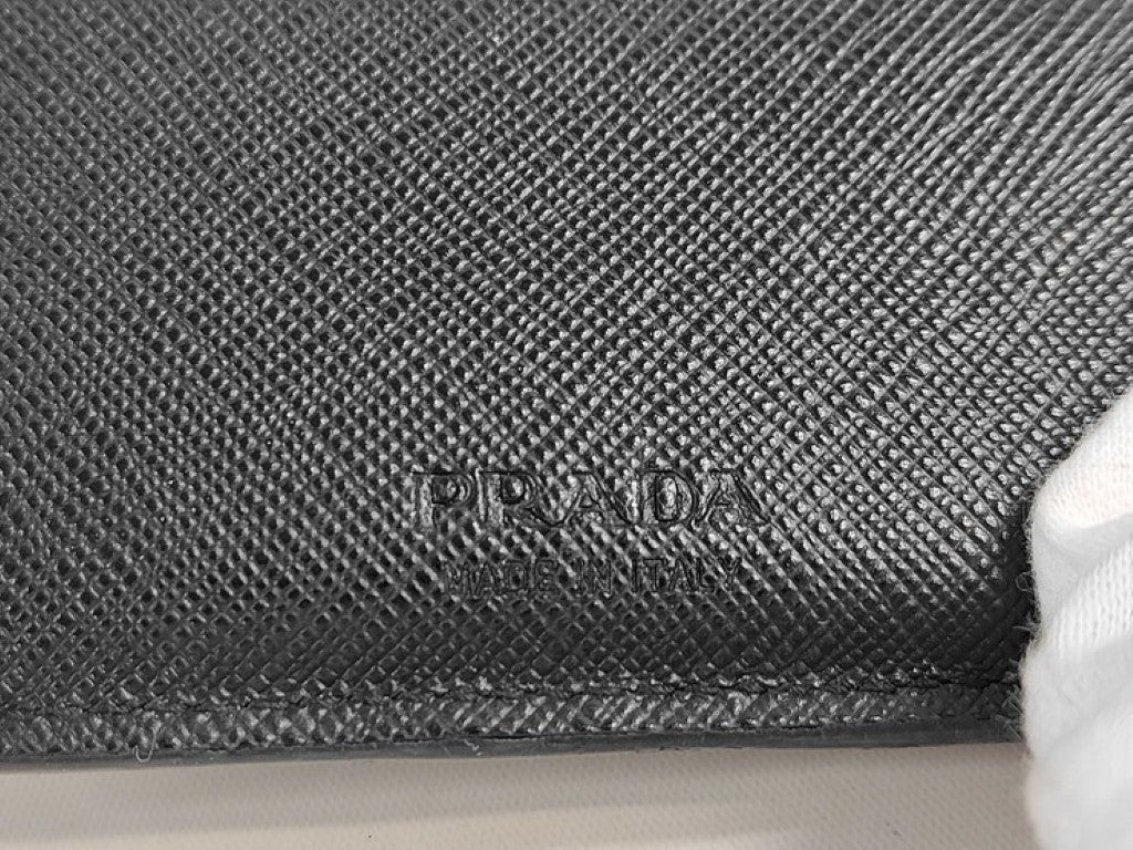 PRADA プラダ 二つ折り財布 2MO738 ブラック系 レザー×クロコダイル メンズ 美品