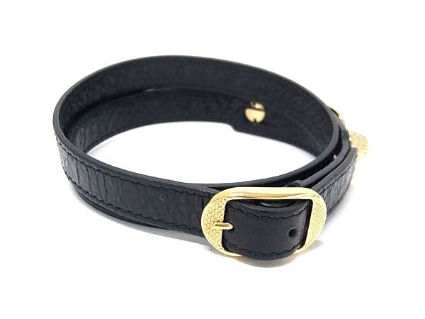 BALENCIAGA バレンシアガ ブレスレット ジャイアント 236345 ブラック系 レザー ユニセックス 3連 スタッズ ゴールド金具 美品