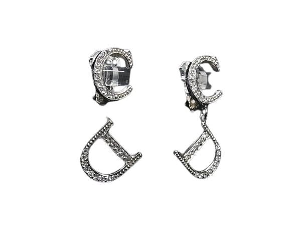 ChristianDior ディオール イヤリング シルバー系 メタル レディース ラインストーン クリップ式 美品