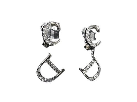 ChristianDior ディオール イヤリング シルバー系 メタル レディース ラインストーン クリップ式 美品
