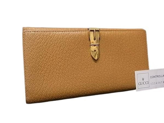 GUCCI グッチ 長財布 035.3662.1664.0 ブラウン系×ゴールド系 レザー レディース 二つ折り ゴールド金具 美品