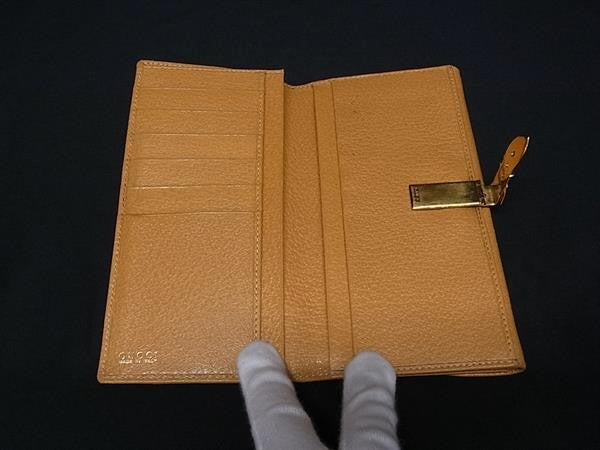 GUCCI グッチ 長財布 035.3662.1664.0 ブラウン系×ゴールド系 レザー レディース 二つ折り ゴールド金具 美品