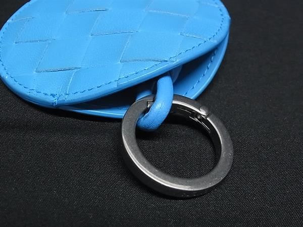 BOTTEGA VENETA ボッテガヴェネタ バッグチャーム イントレチャート 629552 ブルー系 レザー ユニセックス キーホルダー キーリング 美品