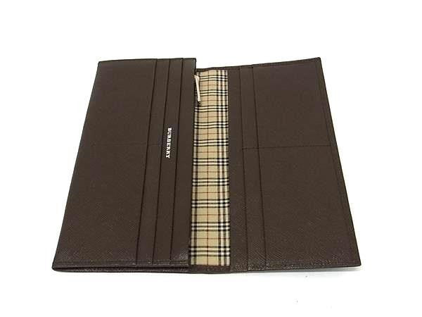 BURBERRY バーバリー 長財布 ダークブラウン系 レザー メンズ 二つ折り ノバチェック 美品