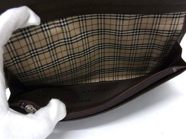 BURBERRY バーバリー 長財布 ダークブラウン系 レザー メンズ 二つ折り ノバチェック 美品