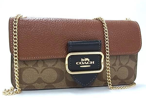 COACH コーチ ショルダーバッグ シグネチャー CF475 ブラウン系 PVC レザー レディース チェーン ゴールド金具 美品