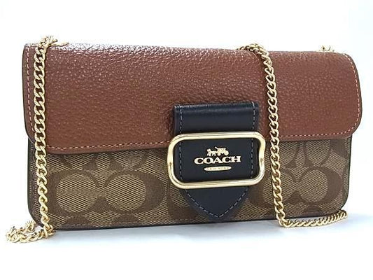 COACH コーチ ショルダーバッグ シグネチャー CF475 ブラウン系 PVC レザー レディース チェーン ゴールド金具 美品