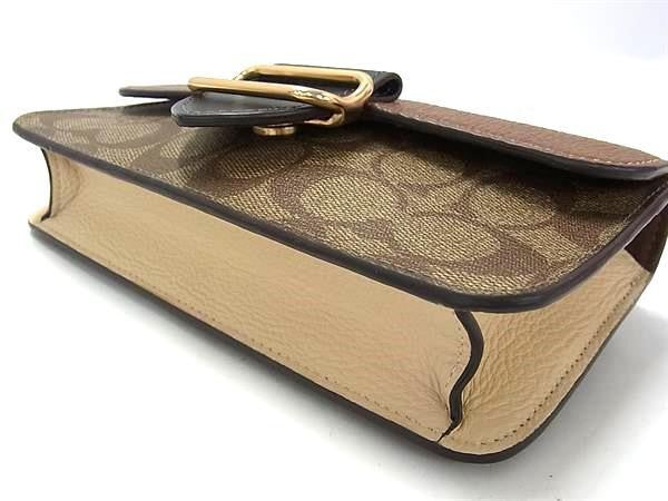 COACH コーチ ショルダーバッグ シグネチャー CF475 ブラウン系 PVC レザー レディース チェーン ゴールド金具 美品