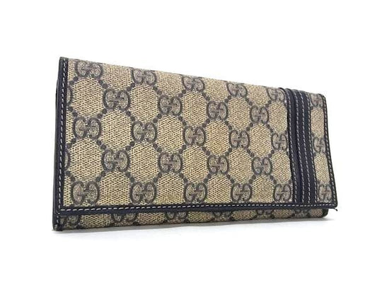 GUCCI グッチ 長財布 GGスプリーム 212186 ブラウン系×ネイビー系 PVCレザー メンズ 二つ折り 美品