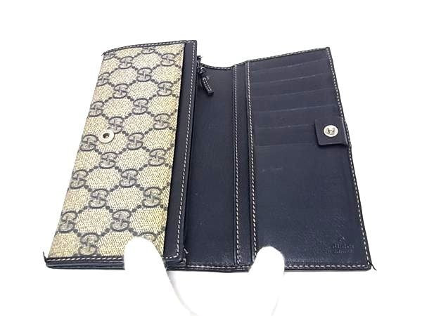 GUCCI グッチ 長財布 GGスプリーム 212186 ブラウン系×ネイビー系 PVCレザー メンズ 二つ折り 美品