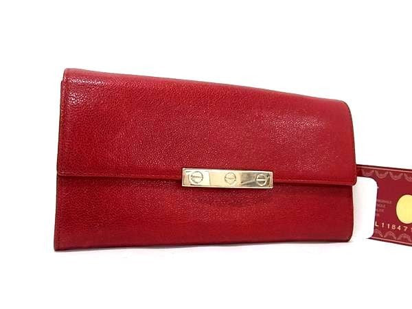 CARTIER カルティエ 長財布 ラブコレクション レッド系 レザー レディース 二つ折り 美品