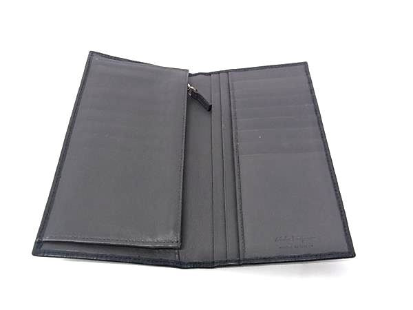 SALVATORE FERRAGAMO フェラガモ 長財布 ガンチーニ IY-66 9413 ブラック系 レザー メンズ 二つ折り 美品