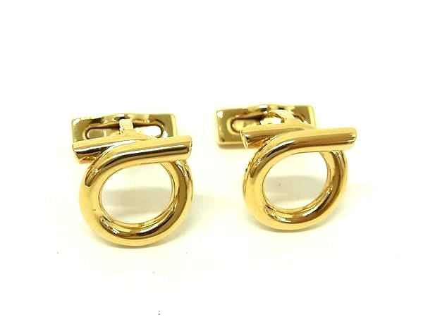 SALVATORE FERRAGAMO フェラガモ カフスボタン ガンチーニ 77 0381 ゴールド系 メタル メンズ カフリンクス 美品