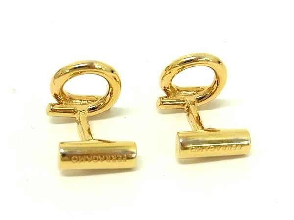 SALVATORE FERRAGAMO フェラガモ カフスボタン ガンチーニ 77 0381 ゴールド系 メタル メンズ カフリンクス 美品