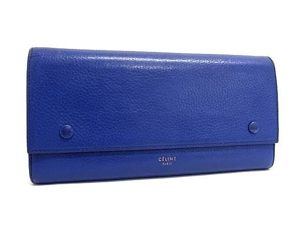 CELINE セリーヌ 長財布 マルチファンクション ブルー系 レザー ユニセックス 二つ折り ゴールド金具 美品