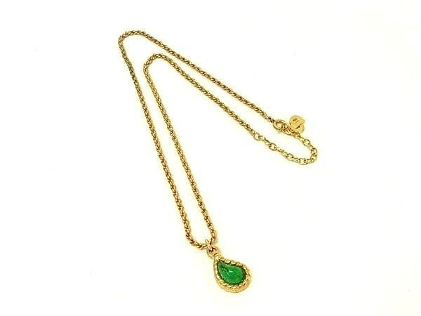 ChristianDior ディオール ネックレス ゴールド系×グリーン系 メタル レディース カラーストーン 美品