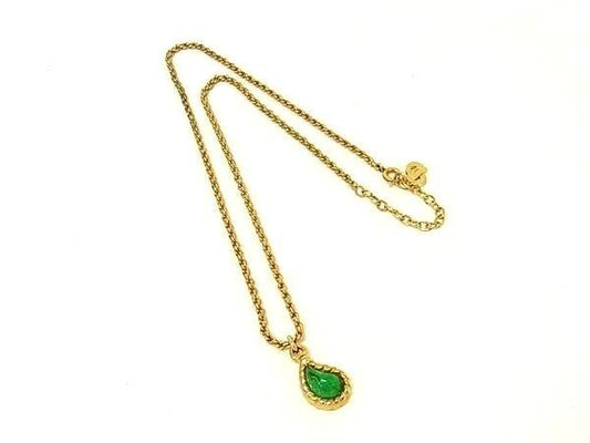ChristianDior ディオール ネックレス ゴールド系×グリーン系 メタル レディース カラーストーン 美品