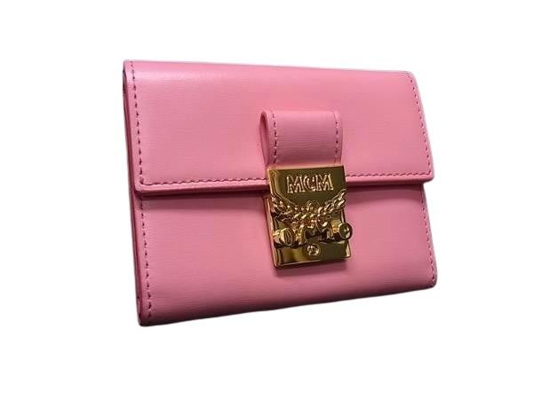 MCM エムシーエム 三つ折り財布 パトリシア MYSBAPA01QV001 ピンク系 レザー レディース ゴールド金具 美品