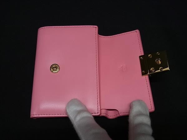 MCM エムシーエム 三つ折り財布 パトリシア MYSBAPA01QV001 ピンク系 レザー レディース ゴールド金具 美品