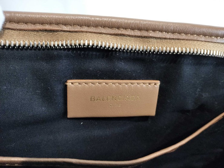 BALENCIAGA バレンシアガ クラッチバッグ バザール 443658 ブラウン系 レザー ボア ユニセックス セカンドバッグ シルバー金具 美品