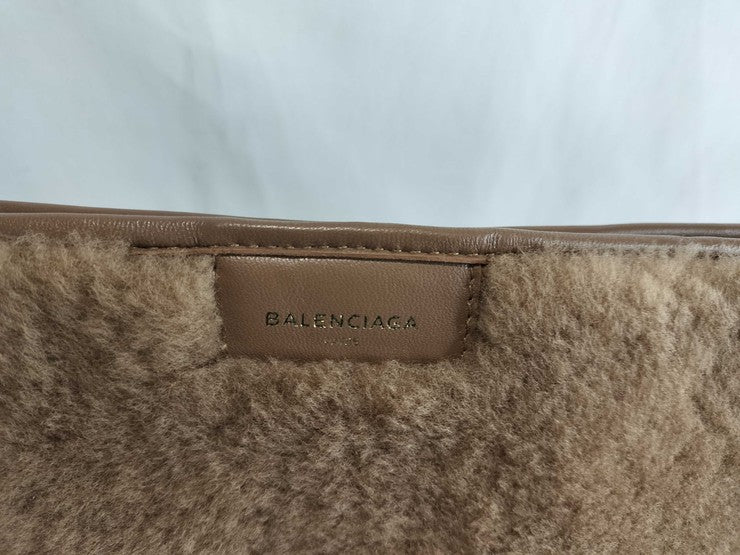 BALENCIAGA バレンシアガ クラッチバッグ バザール 443658 ブラウン系 レザー ボア ユニセックス セカンドバッグ シルバー金具 美品
