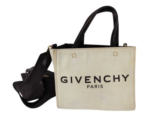 GIVENCHY ジバンシィ ハンドバッグ Gトートミニ ベージュ×ブラック系 キャンバス×レザー レディース 2WAY ショルダーバッグ トートバッグ 美品
