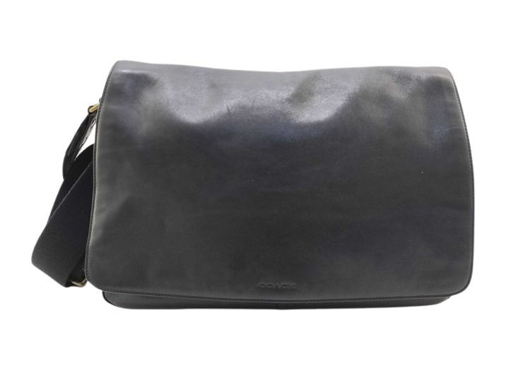 COACH コーチ ショルダーバッグ Bleecker Courier Bag ブリーカー クーリエバッグ 70486 ブラック系 レザー メンズ メッセンジャーバッグ ゴールド金具 美品
