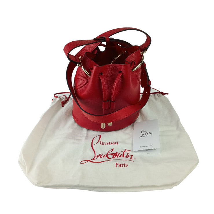 CHRISTIAN LOUBOUTIN クリスチャン ルブタン ショルダーバッグ BY MY SIDE BUCKET バイマイサイド バケット 3235080 レッド系 レザー レディース クロスボディバッグ 巾着バッグ シルバー金具 新品未使用展示品