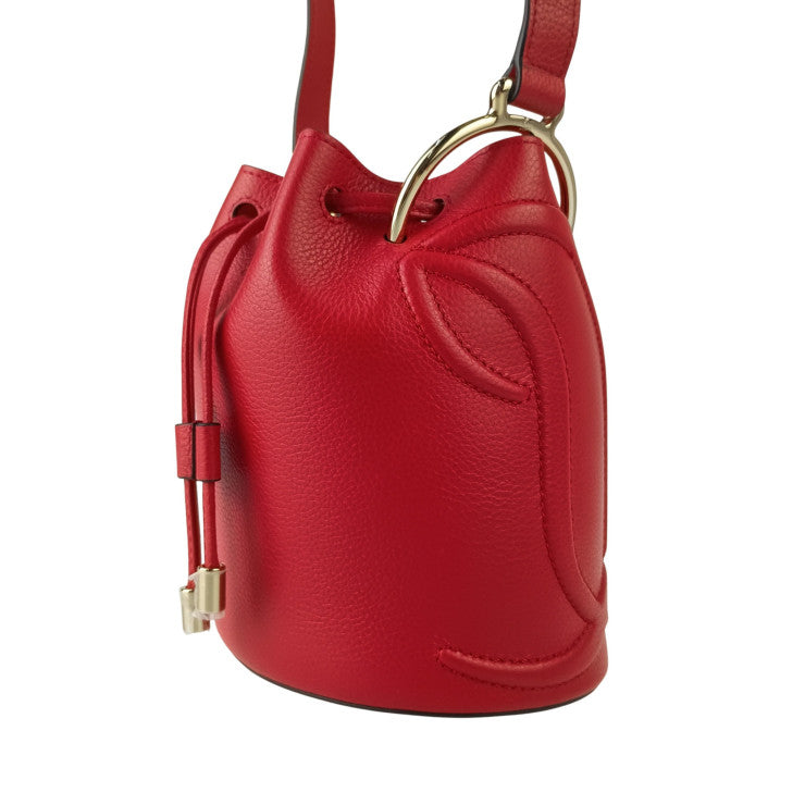 CHRISTIAN LOUBOUTIN クリスチャン ルブタン ショルダーバッグ BY MY SIDE BUCKET バイマイサイド バケット 3235080 レッド系 レザー レディース クロスボディバッグ 巾着バッグ シルバー金具 新品未使用展示品