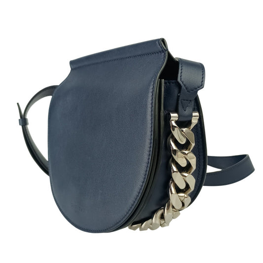 GIVENCHY ジバンシィ ショルダーバッグ インフィニティミニサドルバッグ ネイビー系 カーフレザー レディース ハンドバッグ チェーンモチーフ シルバー金具 美品