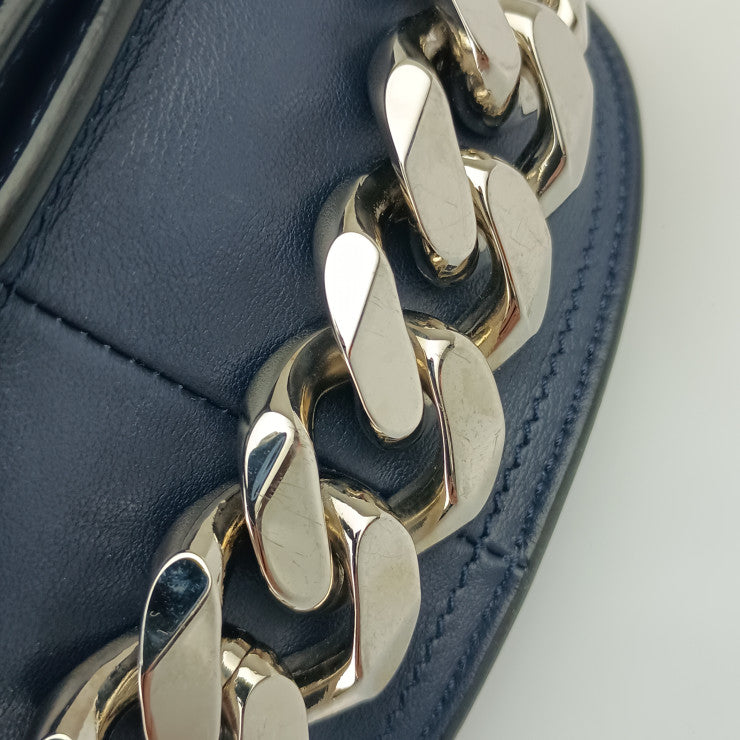 GIVENCHY ジバンシィ ショルダーバッグ インフィニティミニサドルバッグ ネイビー系 カーフレザー レディース ハンドバッグ チェーンモチーフ シルバー金具 美品