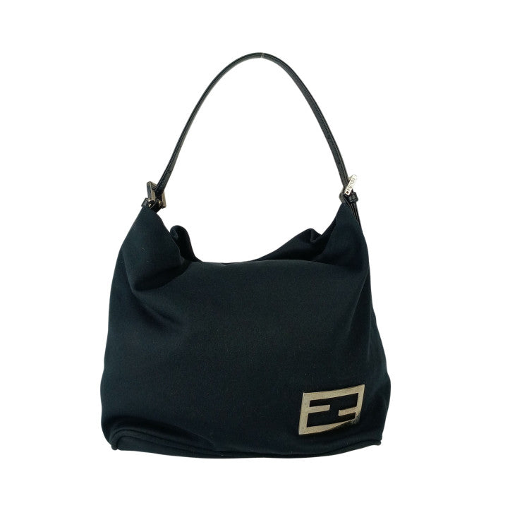 FENDI フェンディ ハンドバッグ マンマバケット ワンショルダーバッグ 26637 ブラック系 キャンバス レディース シルバー金具 美品
