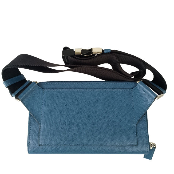 PRADA プラダ ボディバッグ トライアングルロゴ ボディバッグ 2VH156 ブルー系 サフィアーノ ユニセックス ウエストバッグ ショルダーバッグ 三角ロゴマーク シルバー金具 美品