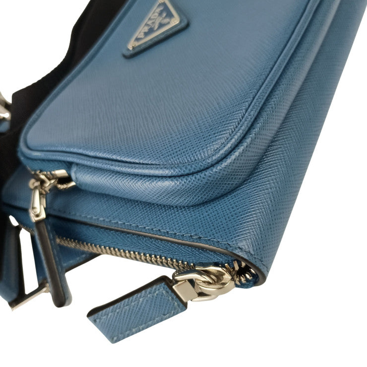 PRADA プラダ ボディバッグ トライアングルロゴ ボディバッグ 2VH156 ブルー系 サフィアーノ ユニセックス ウエストバッグ ショルダーバッグ 三角ロゴマーク シルバー金具 美品