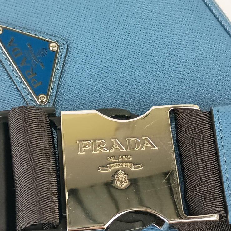 PRADA プラダ ボディバッグ トライアングルロゴ ボディバッグ 2VH156 ブルー系 サフィアーノ ユニセックス ウエストバッグ ショルダーバッグ 三角ロゴマーク シルバー金具 美品