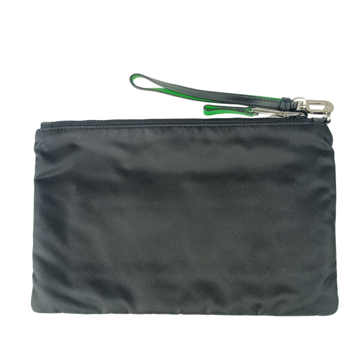 PRADA プラダ クラッチバッグ ポーチ 2NH006 ブラック×エメラルド系 ナイロン ラバー レザー メンズ 美品